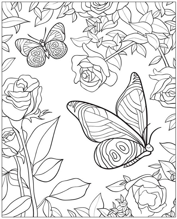 Malvorlagen Erwachsene Blumen und Schmetterling 13