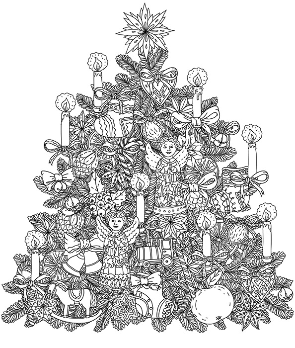 Ausmalbilder für Erwachsene Weihnachtsbaum. Bild 7